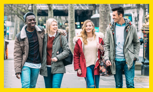 Group of young people walking